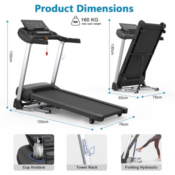 Foldable Heavy-Duty Iron Frame Treadmill for Home Use, 12-Speed Adjustable Running Machine with LCD Display, Shock Absorption & Transport Wheels for Indoor Walking Jogging Workout