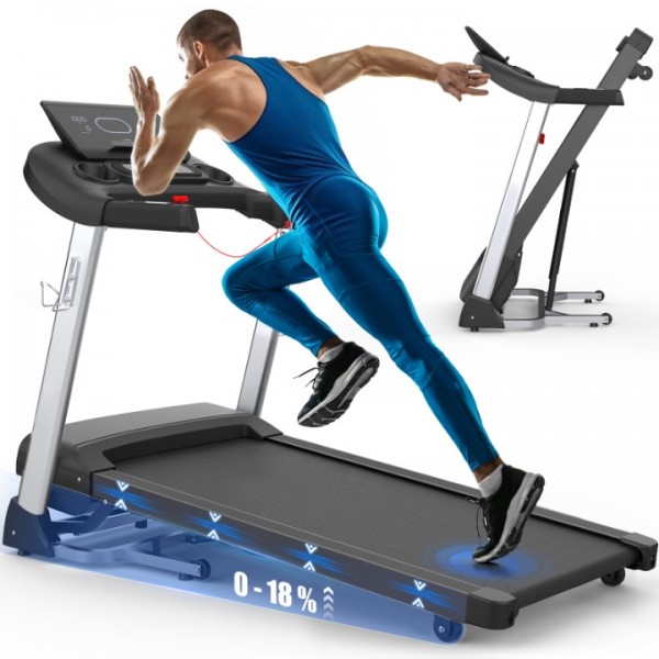 Foldable Heavy-Duty Iron Frame Treadmill for Home Use, 12-Speed Adjustable Running Machine with LCD Display, Shock Absorption & Transport Wheels for Indoor Walking Jogging Workout