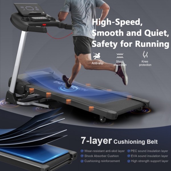 Foldable Heavy-Duty Iron Frame Treadmill for Home Use, 12-Speed Adjustable Running Machine with LCD Display, Shock Absorption & Transport Wheels for Indoor Walking Jogging Workout